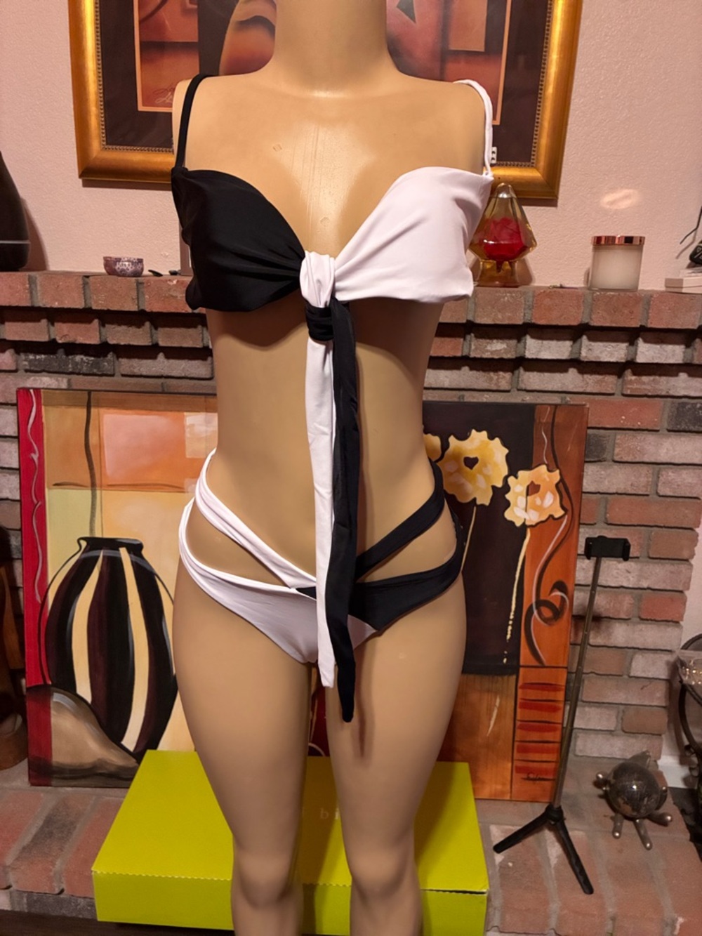 SHEIN Black & White Twist Tie Two-Piece Bikini